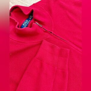 Polo Ralph Lauren Vintage Red Quarter Zip Sweater Cozy Knit Pony Pima Cotton